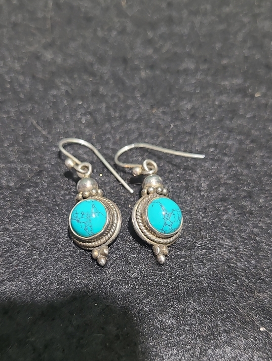 925 Sterling Silver Jewelry - Turquoise Drop Earrings Sterling Silver 925
